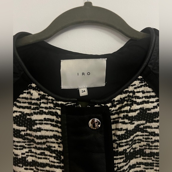 IRO Jett Zip Up BOUCLE tweed Leather Moto Jacket •34/XS black white marbled - Picture 7 of 9